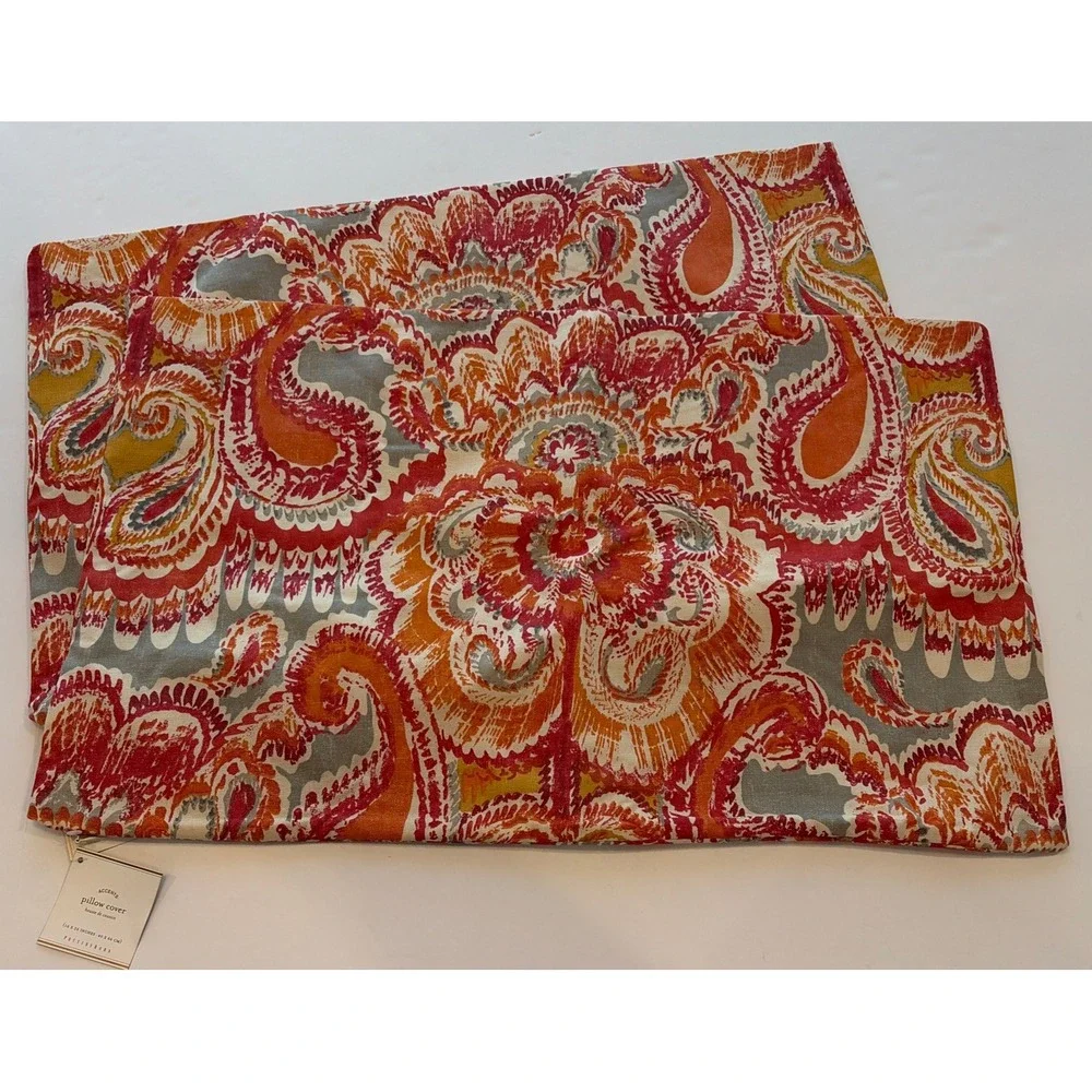 Pottery Barn Marie Palampore Lumbar Pillow Cover Set of 2 16x26 Red Rust Paisley